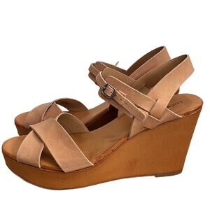 Lucky Brand Sandal Shoe Platform Wedge Brown Leather Modille Women's Buckle 9.5